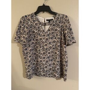 Banana‎ Republic Petite Floral Print Keyhole Neck Flutter Sleeve Top